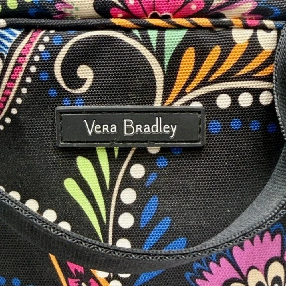Vera Bradley Black Paisley Floral Insulated Lunch Bag Tote Zip Closure ID Window